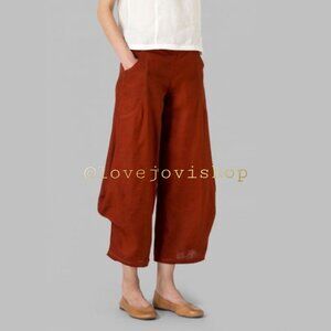 NWT! Vivid Clay 100% Linen Crop Pants | Flared, Flowed, & Earth-Goddess Approved